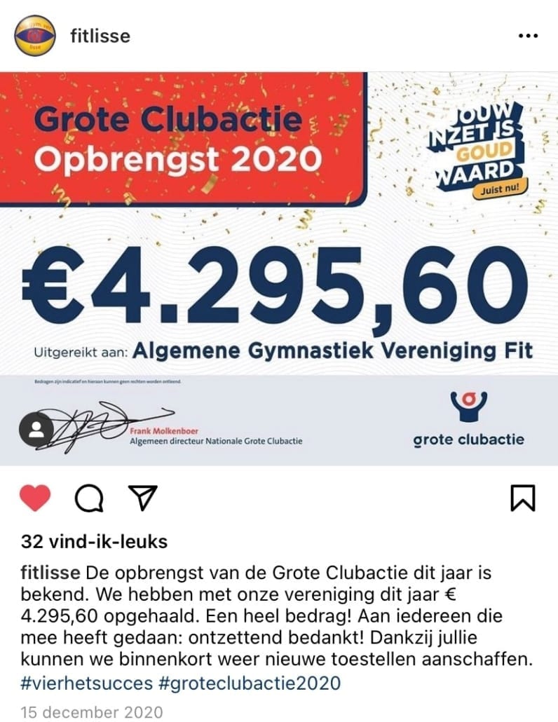 Opbrengst Algemene Gymnastiek Vereniging Fit Lisse