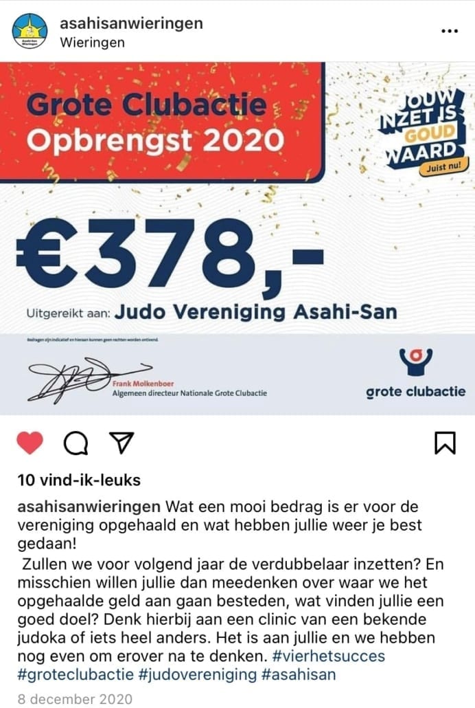 Opbrengst Judo Vereniging Asahi-San